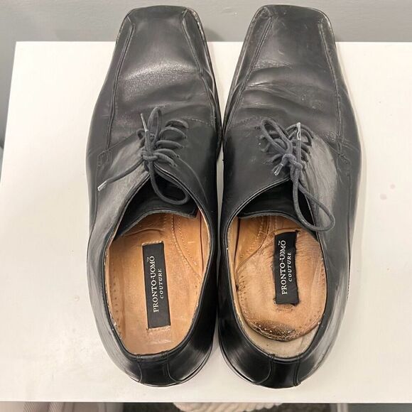 Pronto Uomo Men's Black Square Toe Lace Up Leather Oxford Shoes Size 10 - Picture 9 of 13